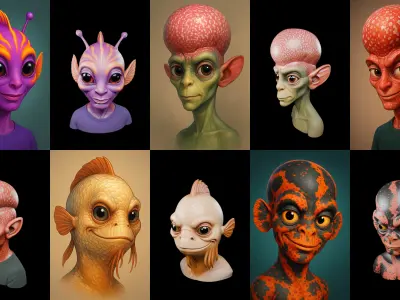 Head Fish bundle 14 pack 100 glb Low-poly 3D model