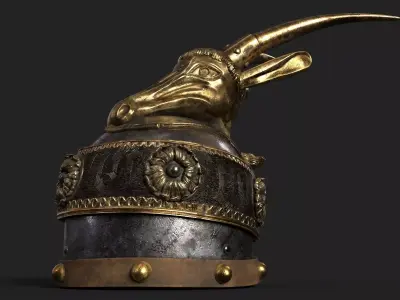 Medieval War Helmet with Goat Design Low-poly 3D model