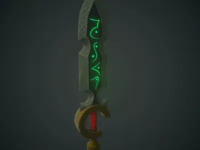 Low poly pbr sword with glowing letters Low-poly 3D model