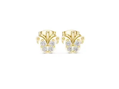 Vintage Motif Floral Fleur De Lis Diamond Stud Earrings 3D print model