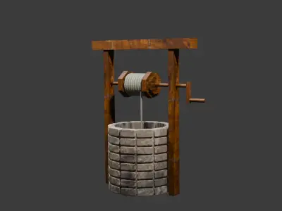 medieval water well-medieval water bucket Free low-poly 3D model
