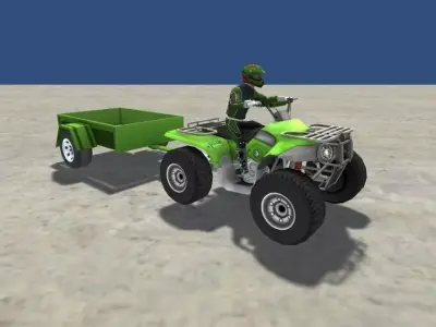 LowPolyQuadBikeWithTrailerandRider-6 atv with trailer Low-poly 3D model