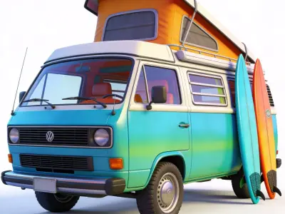 Stylized 3D Tropical Surf Camper Model Low-poly 3D model