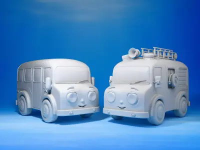 Cute Baby Bus And Fire Truck 3D Model Pack 3D model