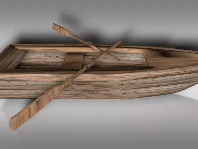 Realistic Boat wooden with two paddles 3D model