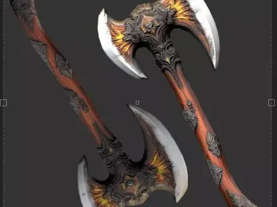 Fiery Winged Axe Low Poly 3D Model Low-poly 3D model