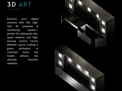 Computer - Monitoring Shelf 3D Model Industrial Dystopian  Low-poly 3D model