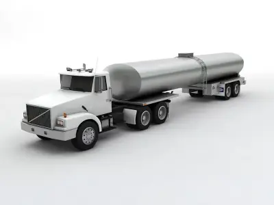 Semi Truck With Milk Tanker Trailer Low-poly 3D model