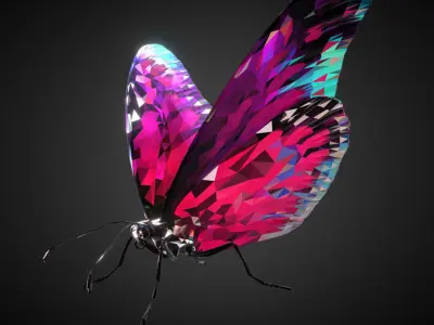 Batterfly Pink Low Polygon Art Insect Low-poly 3D model
