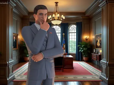 Democrat Man Thinking Pose with Democratic Icon 3D model