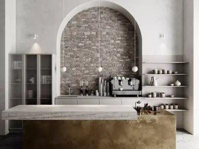 Restaurant coffee shop with arched window 3D model