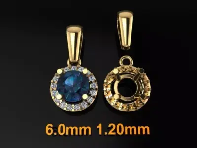 Dainty Round Halo Pendant with bell 6mm 3D print model