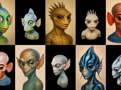 Head Fish bundle 9 pack 100 glb 3D model