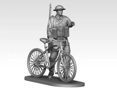 British soldier ww2 with bicycle 3D print model