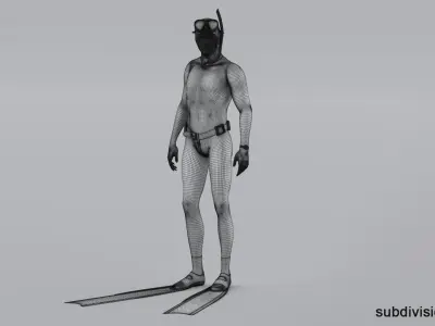 Scuba Freediver Animated HQ Editorial License 3D model