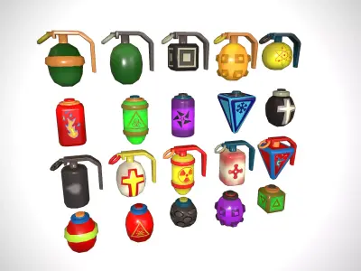 set granade different colored grenades Low-poly 3D model