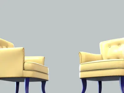 Vintage Chair Ivory Leather Upholstery NavyBlue Legs 3D model