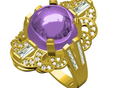 Antique Cabochon Stone Art Deco Engagement Ring 3D print model