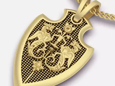Shield  lion pendant silver  gold jewelry 3D printable model 3D print model