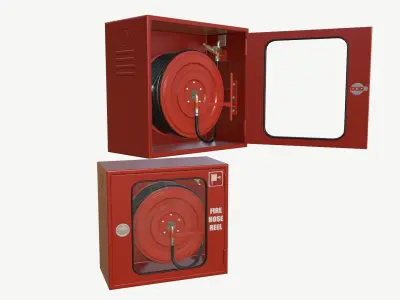 Fire hose reel glass box Low-poly 3D model