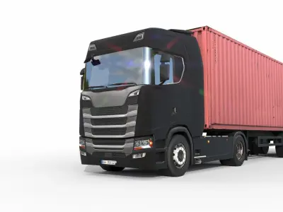 Truck and trailer generic Low-poly 3D model