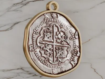 Antique Coin Pendant 1590s 8 reales style 3D print model