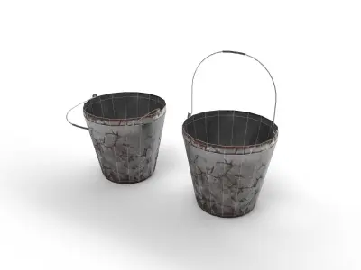 Buckets two metal Low-poly 3D model