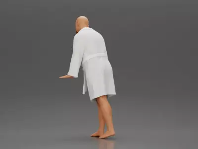 Man in White Robe Posing with Bare Feet and Open Hands 3D print model