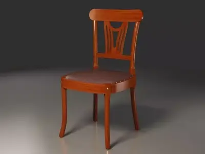 Leather seat wooden Retro chair hobnailed 3D model