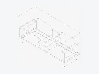 Sofa - Contemporary - Flame - Central Shelf Work Shelf - Left Low-poly 3D model
