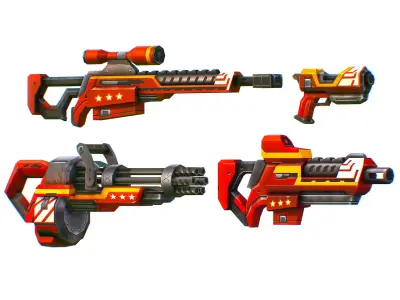 Weapons Set 4 Gun Pistol Assault rifle Sniper rifle machine gun 3D Model Pack get