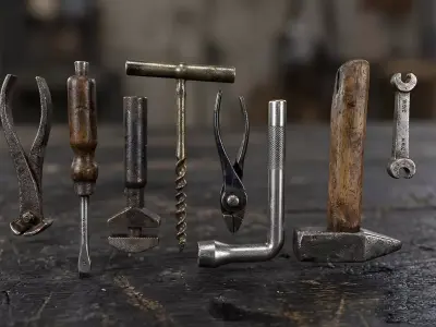 Realistic Vintage Workshop Tools Low-poly 3D model