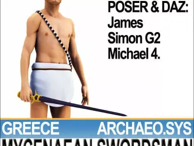 Ancient Greek Mycenaean Swordsman Set Poser Daz 3D model