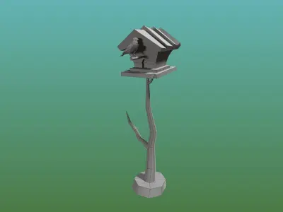 Stylized Birdshouse with Animated Bird Low-poly 3D model