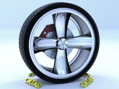 ORTAS CAR RIM 49 GAME READY RIM TIRE AND DISC 3D model