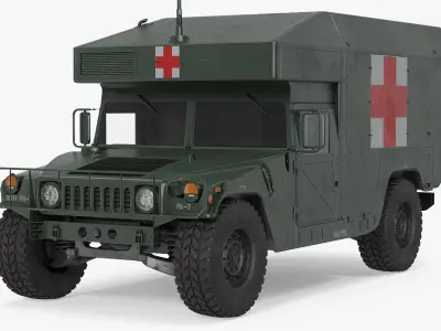 Maxi Ambulance Military Car HMMWV m997 Green 3D model