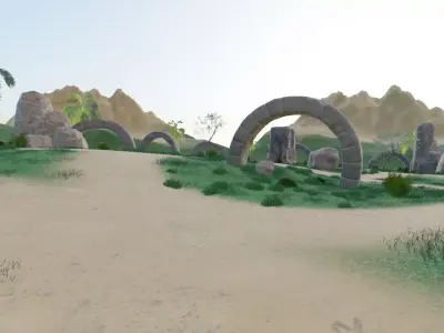 Ancient Stone Arches In Lush Landscape 3D model