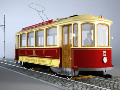 SKODA retro tramway Low-poly 3D model