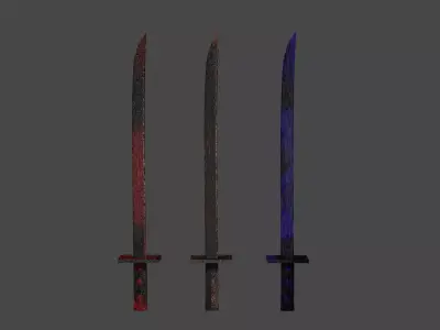 Weapon Katana Sword Blade Three blades Series 1 Free low-poly 3D model
