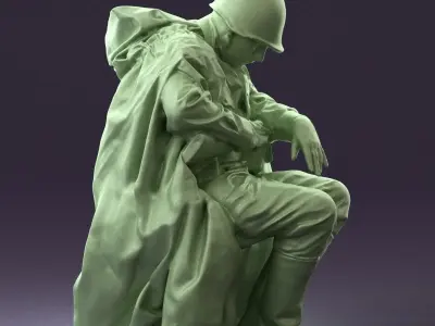 001009 man in soviet soldier uniform with ppsh 3D model