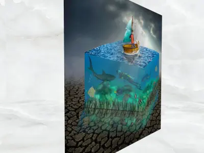 Canvas Art Surreal Aquarium Low-poly 3D model