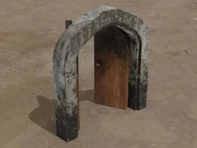 Antique door 3D model PBR materials 4K Low-poly 3D model