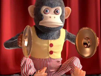 Windup Monkey Toy with Cymbals Striped Red Fur for Maya 3D model