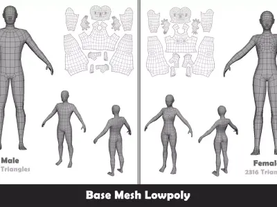 Base Mesh Pack - Family Base Mesh Low-poly 3D model purchase