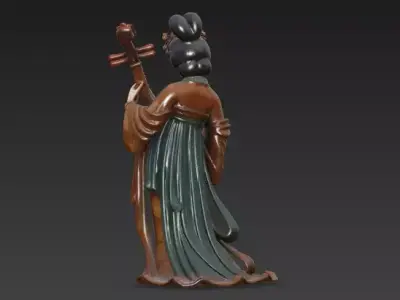 Statue antique style playing the zither Tang Dynasty court lady 3D model