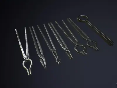 Medieval Metal Blacksmith Tongs and Grippers Low-poly 3D model