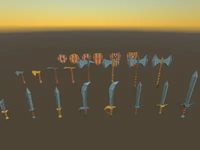 Lowpoly Medieval Fantasy Weapons Low-poly 3D model
