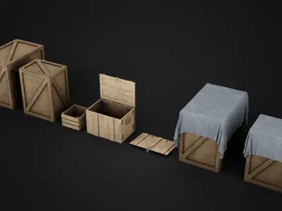 Wood Box Set Low-poly 3D model