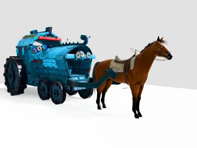 Fantasy Viking Wagon with Rigged Horse Game-Ready Low-poly 3D model purchase