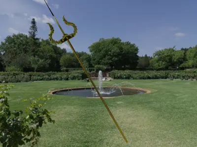 Pitchfork golden sword in fountain Free 3D model